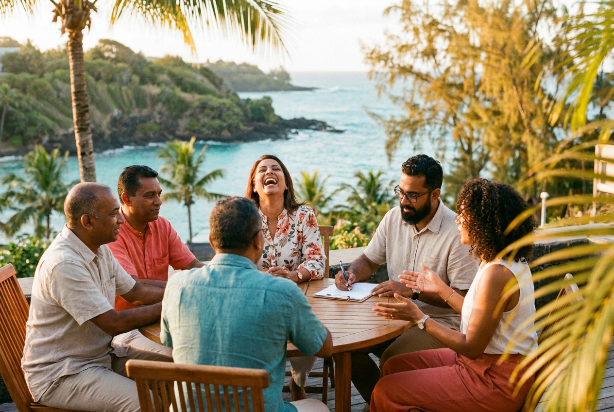 Mauritius team session by the ocean