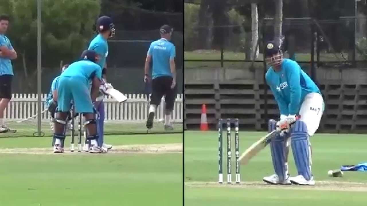 MS Dhoni practising on the field