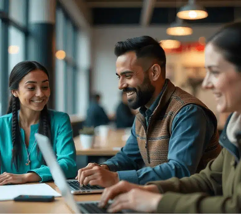 Illustration of a team working together seamlessly, representing a cohesive team.